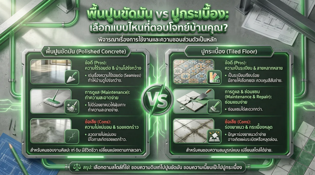 พื้นปูนขัดมัน vs ปูกระเบื้อง