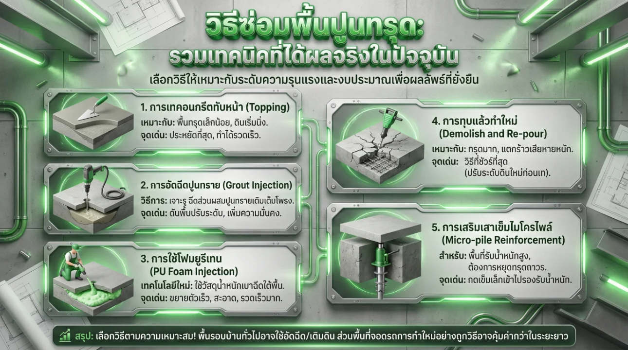 วิธีซ่อมพื้นปูนทรุด