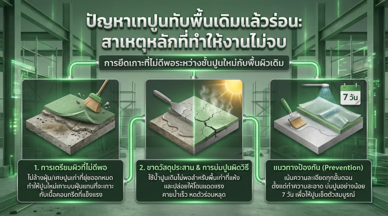 ปัญหาเทปูนทับพื้นเดิมแล้วร่อน