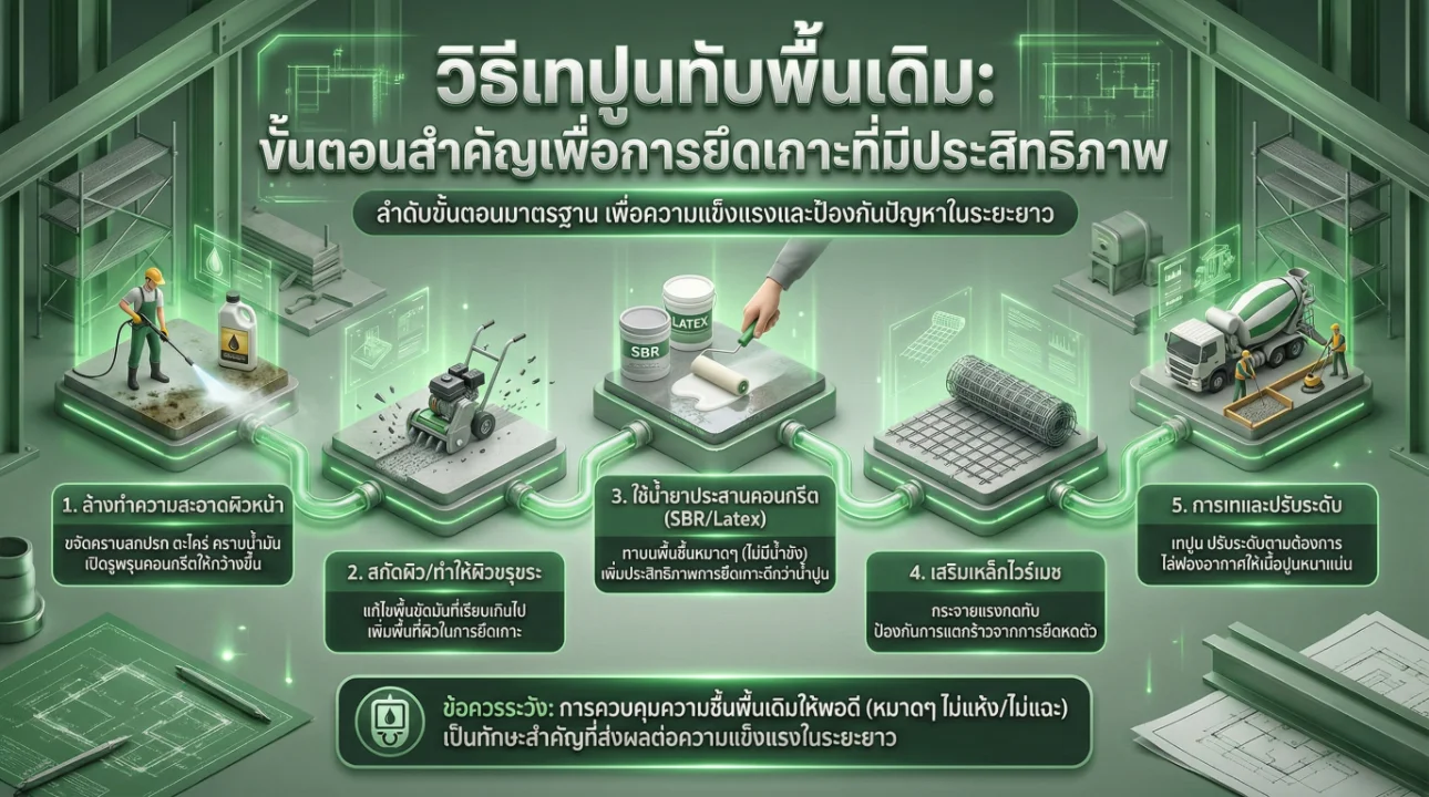 วิธีเทปูนทับพื้นเดิม