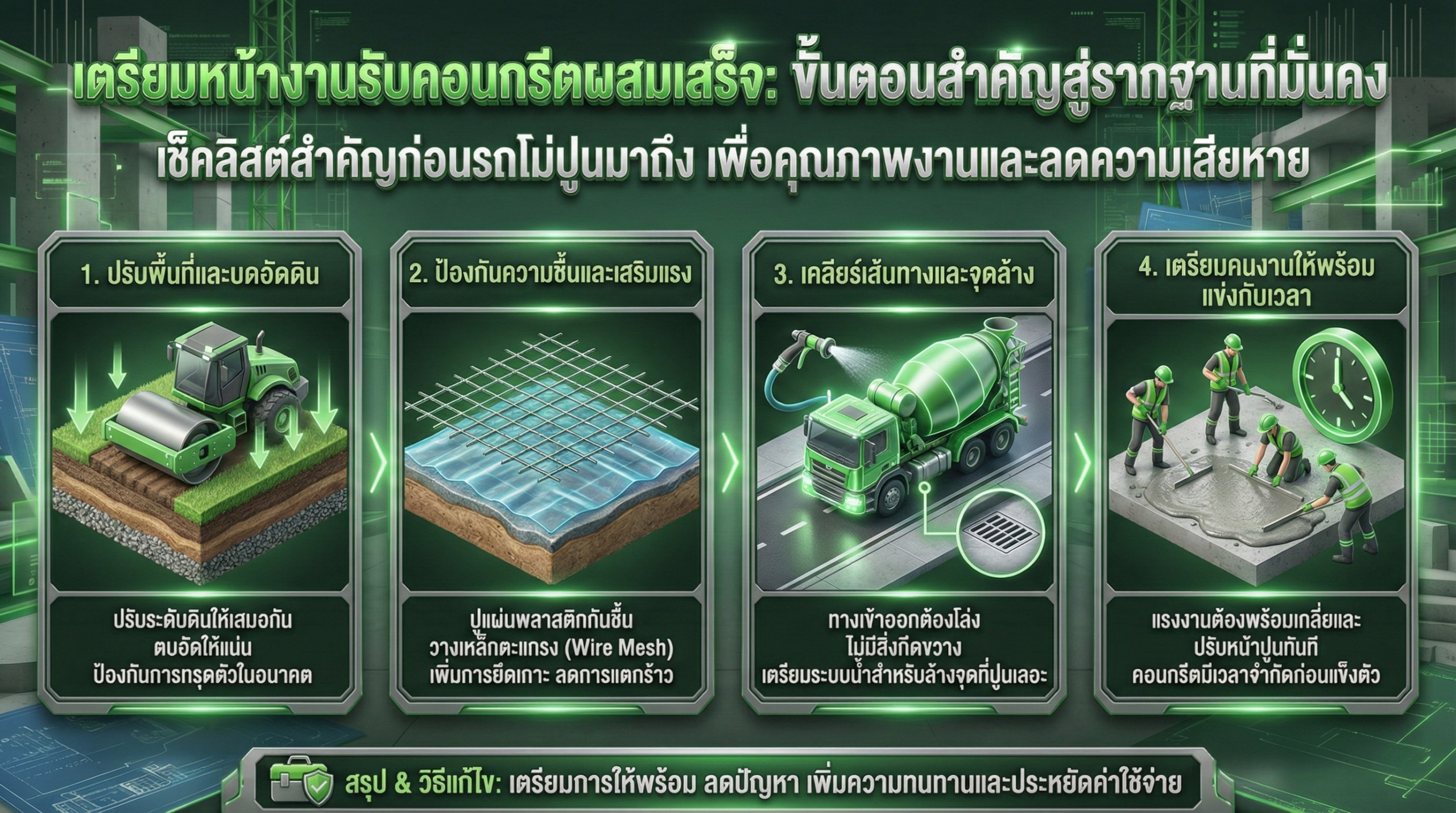 เตรียมหน้างานรับคอนกรีตผสมเสร็จ