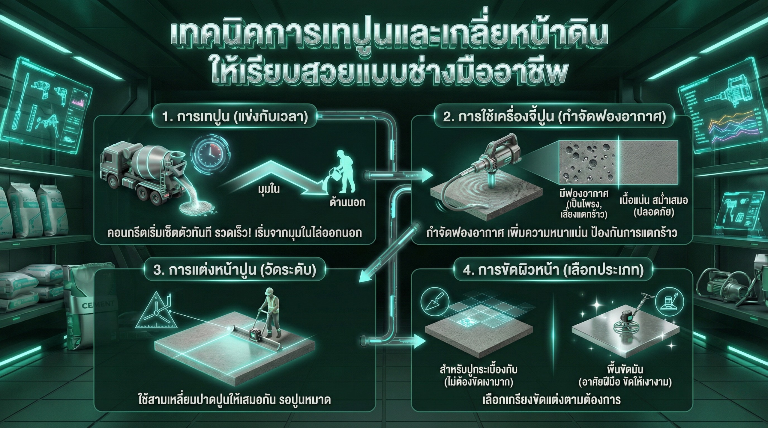 เทคนิคเทปูนและเกลี่ยหน้าดินให้เรียบสวย