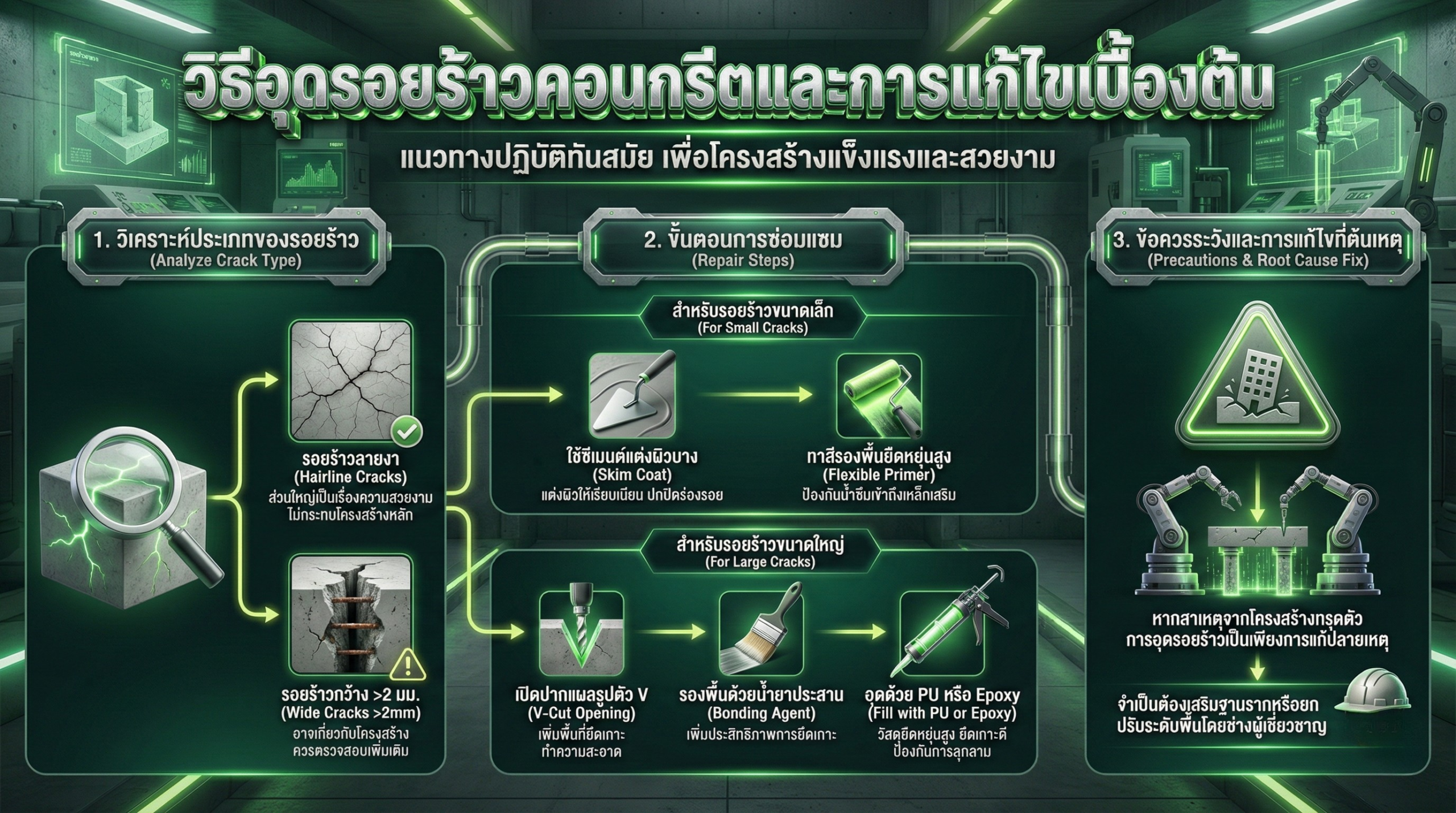 คู่มือการซ่อมแซมและอุดรอยร้าวคอนกรีตอย่างถูกวิธี