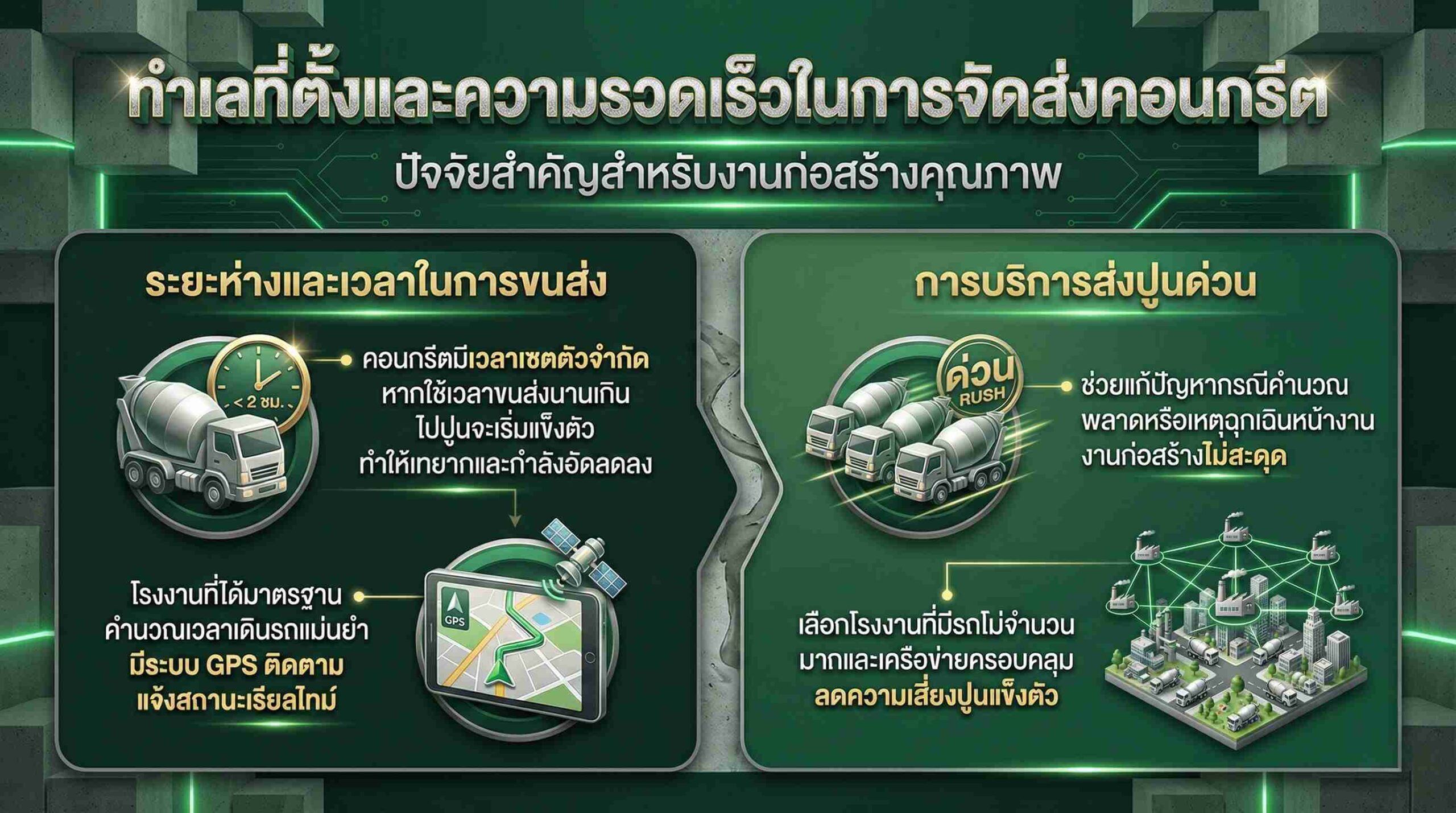ทำเลและการจัดส่งคอนกรีต ปัจจัยสำคัญของงานก่อสร้าง