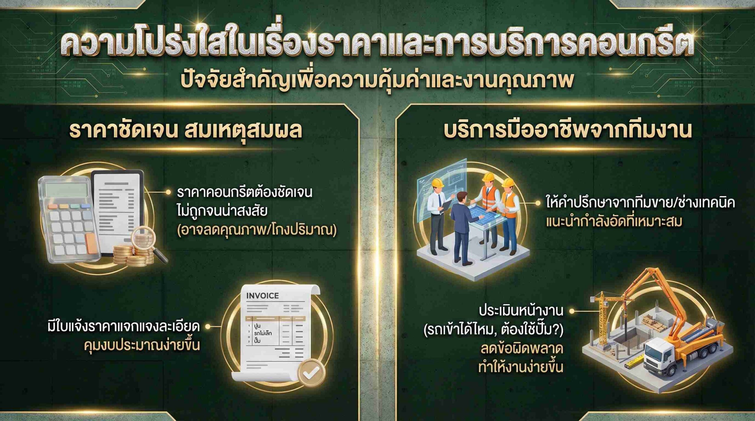 ราคาที่โปร่งใสและบริการปรึกษาหน้างานคอนกรีต