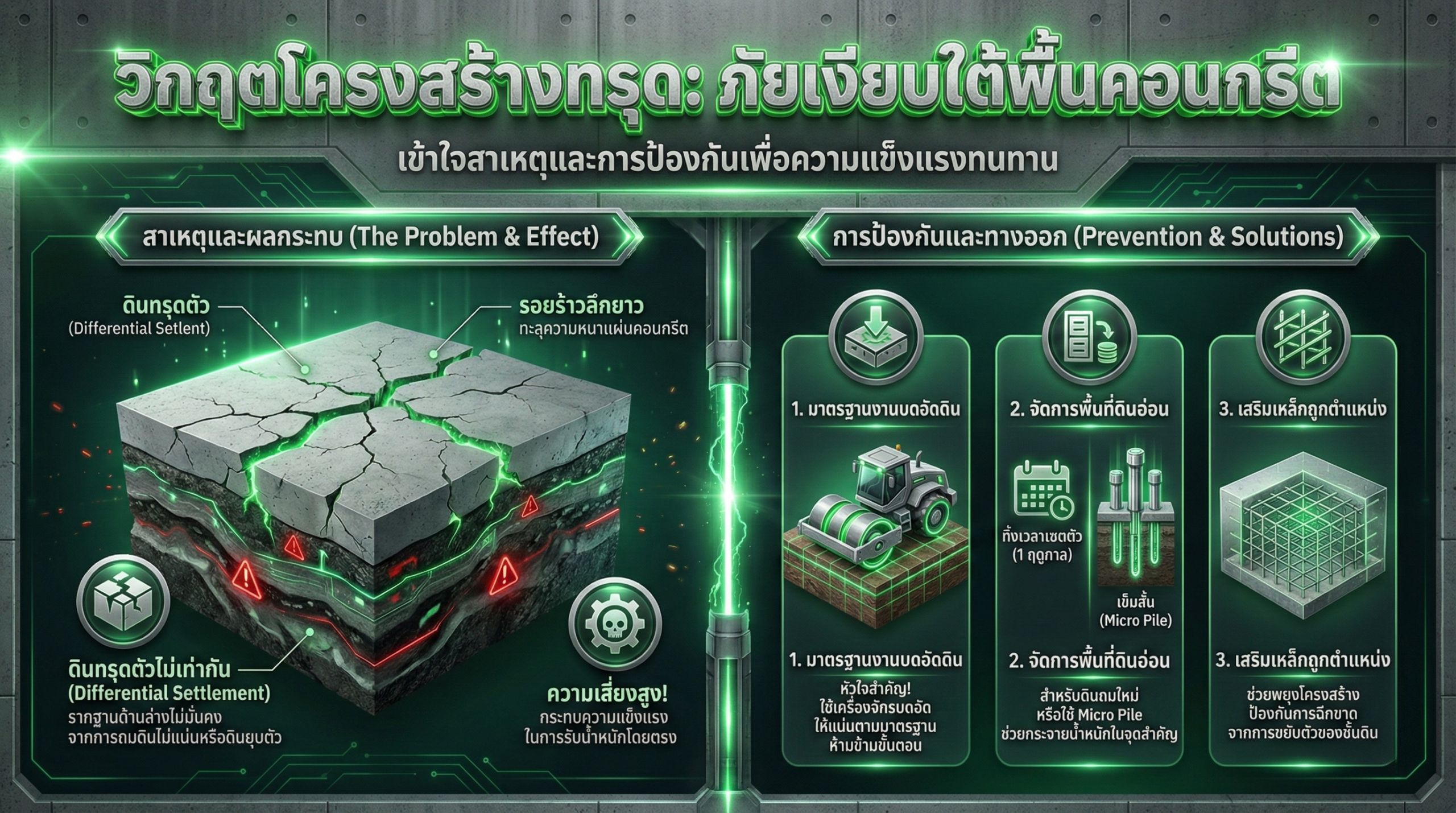 สาเหตุและการป้องกันปัญหาคอนกรีตทรุดตัวจากชั้นดิน